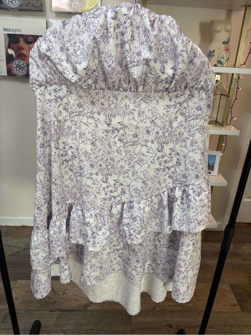 Floral Ruffle Dress — Lavender on White